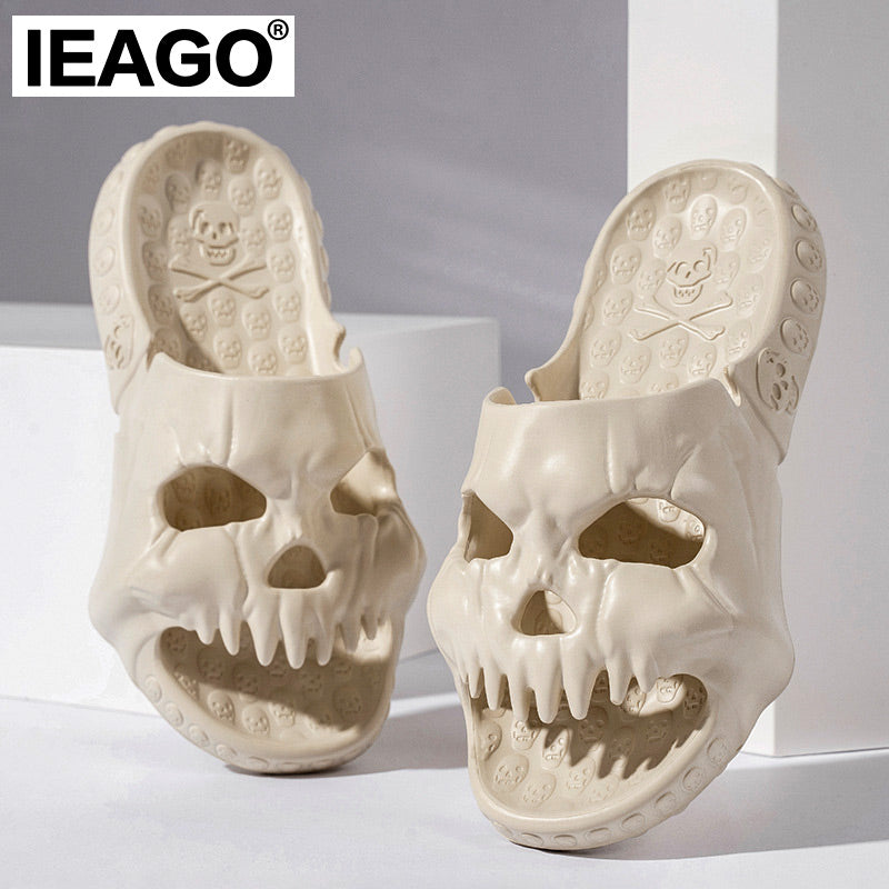 IEAGO Original New Men Women Skull Design Slippers Summer Outdoor Fun Novelty Slide Beach Non-slip Sandal