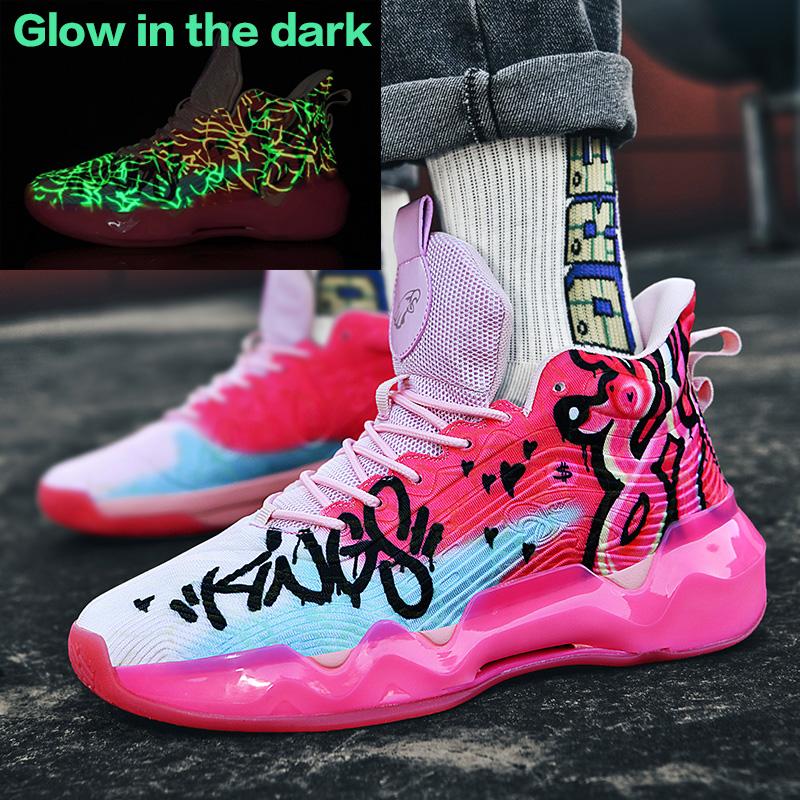 IEAGO Glow in the dark Men's Basketball Shoes Basketball Sneakers Anti-skid High-top Couple Breathable Man Basketball Boots