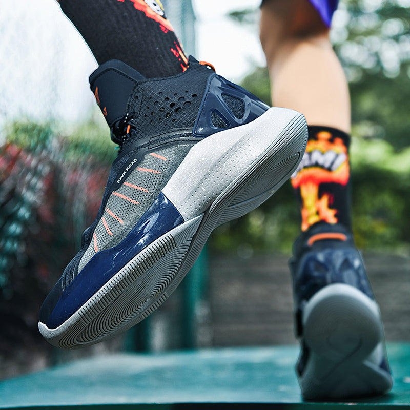 IEAGO Fashion casual men's high-top sneakers summer mesh comfortable breathable non-slip shock-absorbing basketball shoes