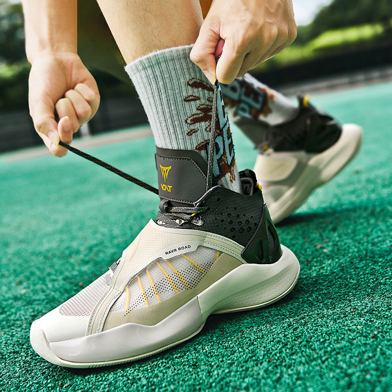 IEAGO Fashion casual men's high-top sneakers summer mesh comfortable breathable non-slip shock-absorbing basketball shoes